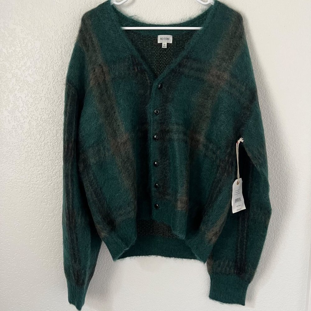 $495 NWT RE/DONE EMERALD PLAID 60S VNECK CARDIGAN SWEATER SZ MEDIUM - Picture 4 of 8